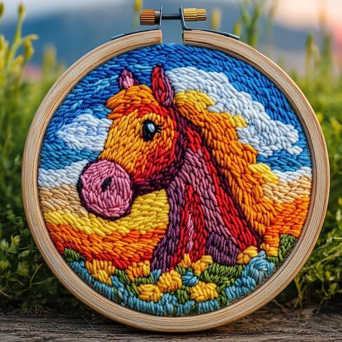 DIY Punch Needle Kits for Beginners Cute Cartoon Highland Cow with Daisy Flower with Hoop Embroidery Punch Needle Starter Craft Set Easy for Adults and Children Festival Gift and Decoration 20x20cm-5 in Saudi Arabia