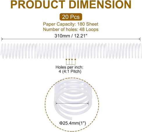 PATIKIL 20 Pack Plastic Spiral Binding Coils, 13mm(1/2") Binding Coils 80 Sheet Capacity Spiral Binder Rings 4:1 Pitch for Office Classroom, White in Kuwait