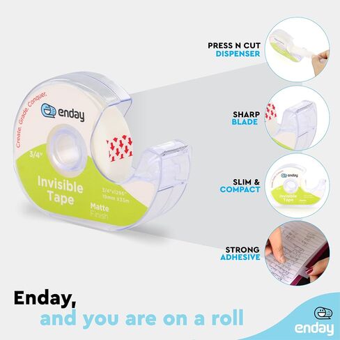 Enday Tape Dispenser, Clear Glossy Finish Transparent Tape, Adhesive Mounting Tape, Tape Refills, Roll of Tape for School, Office, Gift Wrapping and Hanging Tape (6 Pack) (1595) in Saudi Arabia