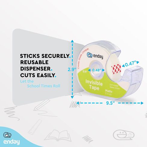 Enday Tape Dispenser, Clear Glossy Finish Transparent Tape, Adhesive Mounting Tape, Tape Refills, Roll of Tape for School, Office, Gift Wrapping and Hanging Tape (6 Pack) (1595) in Saudi Arabia