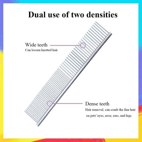 Metal Dog Comb for Grooming Small Dogs, Cats and Pets, Dematting, Removing Shedding Hair & Knots, Stainless Steel, Pet Grooming Tool, Portable, 7.4-Inch in Saudi Arabia