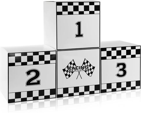 Zhanmai 4 Pcs Large Racing Car Party Boxes 11.8 x 11.8 Inch Goodie Checkered Boxes for Birthday Decor Truck Theme Race Car Podium Centerpiece Decorations Cardboard Party Favors(Red) in Saudi Arabia