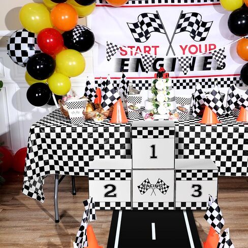 Zhanmai 4 Pcs Large Racing Car Party Boxes 11.8 x 11.8 Inch Goodie Checkered Boxes for Birthday Decor Truck Theme Race Car Podium Centerpiece Decorations Cardboard Party Favors(Red) in Saudi Arabia