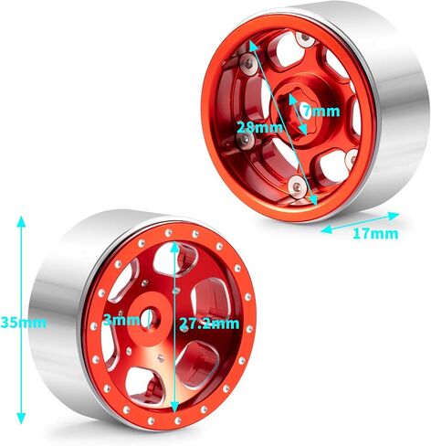 RCLIONS 1.3inch Aluminium Beadlock Wheel Rims 70g for TRX4M SCX24 1/24 1/18 Scale RC Crawler Car Upgrade Parts (Red) in Saudi Arabia