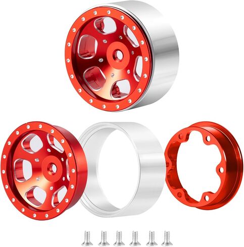 RCLIONS 1.3inch Aluminium Beadlock Wheel Rims 70g for TRX4M SCX24 1/24 1/18 Scale RC Crawler Car Upgrade Parts (Red) in Saudi Arabia