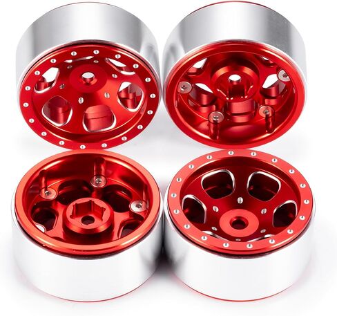 RCLIONS 1.3inch Aluminium Beadlock Wheel Rims 70g for TRX4M SCX24 1/24 1/18 Scale RC Crawler Car Upgrade Parts (Red) in Saudi Arabia