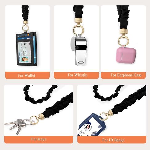 امسع Scrunchie Lanyard لشارات الهوية - حبل الرقبة لطيف للمفاتيح | حامل سلسلة المفاتيح القابلة للسحب للنساء in Kuwait