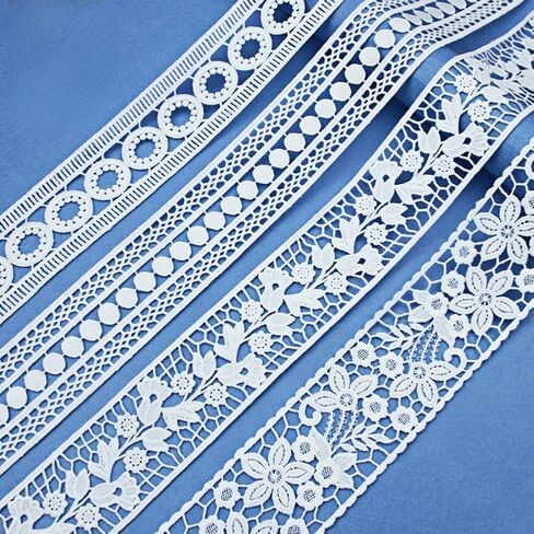 White Lace Trim for Sewing, 2.5" Wide Circular and Mesh Style Ribbon, Hollow-Out Lace Edge Fabric for DIY Crafts Home Decoration, 10 Yards Total in Kuwait