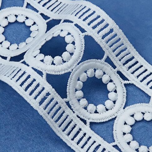 White Lace Trim for Sewing, 2.5" Wide Circular and Mesh Style Ribbon, Hollow-Out Lace Edge Fabric for DIY Crafts Home Decoration, 10 Yards Total in Kuwait