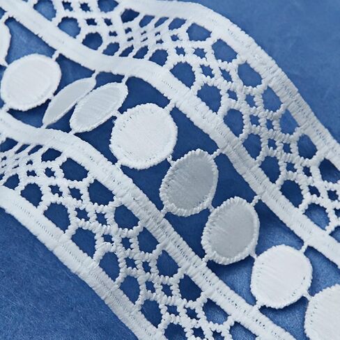 White Lace Trim for Sewing, 2.5" Wide Circular and Mesh Style Ribbon, Hollow-Out Lace Edge Fabric for DIY Crafts Home Decoration, 10 Yards Total in Kuwait