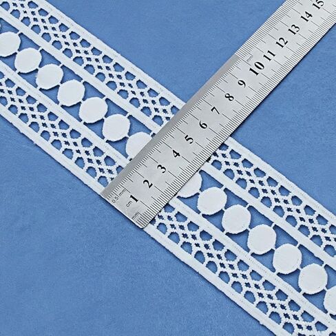 White Lace Trim for Sewing, 2.5" Wide Circular and Mesh Style Ribbon, Hollow-Out Lace Edge Fabric for DIY Crafts Home Decoration, 10 Yards Total in Kuwait