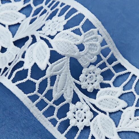 White Lace Trim for Sewing, 2.5" Wide Circular and Mesh Style Ribbon, Hollow-Out Lace Edge Fabric for DIY Crafts Home Decoration, 10 Yards Total in Kuwait