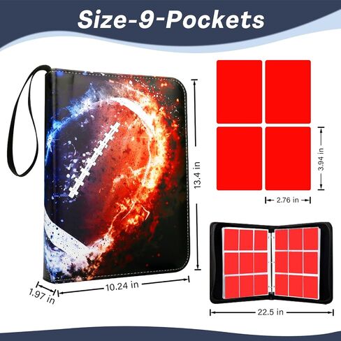 Card Binder مع 9 جيوب ، موثق التجارة يناسب 900 بطاقة مع 50 صفحة ، دفتر بطاقات التجميع المحمولة ، بطاقة الألعاب الرياضية مع ألبومات صور مع Zipper for Gifts-Red in Saudi Arabia