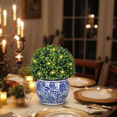 DILATATA Preserved Boxwood Ball in Blue and White Ceramic Pot, Boxwood in Planters Preserved Plant Topiary for Table Centerpiece Indoor Plant Home Decor in Kuwait
