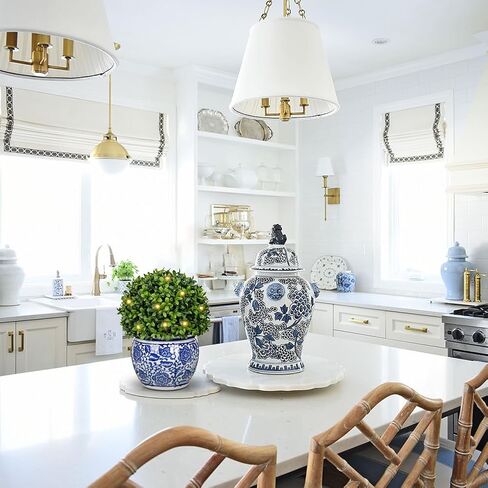 DILATATA Preserved Boxwood Ball in Blue and White Ceramic Pot, Boxwood in Planters Preserved Plant Topiary for Table Centerpiece Indoor Plant Home Decor in Kuwait