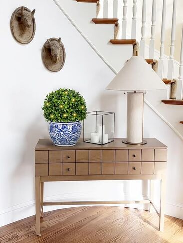 DILATATA Preserved Boxwood Ball in Blue and White Ceramic Pot, Boxwood in Planters Preserved Plant Topiary for Table Centerpiece Indoor Plant Home Decor in Kuwait