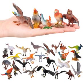 Realistic Bird Figurines, 24pcs Eagle, Parrot, Robin, Owl Toys - Fairy Garden Accessories, Educational Learning Dollhouse Birthday Cake Topper Gift for Kids