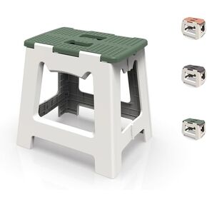 13'' Folding Step Stool for Adults & Kids Hold Up to 250 LB Non-Slip Folding Stools with Portable Handle Compact Collapsible Lightweight Foldable Stools for Kitchen, Bathroom (Khaki, 13in)