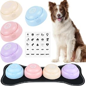 Dog Buttons for Communication with Mat, 8pcs Recordable Dog Buttons Teach Your Dog to Talk, Durable Pet Training Starter Set with Anti-Slip Thick Mat, Speech Training Tools for Pet Owners