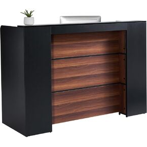 VEVOR Reception Desk, 62 Inch Rectangular Front Counter Table, Office Reception Desk Front Retail Counter with LED Light, for Checkout, Lobby, Beauty Salon and Office, Black & Brown