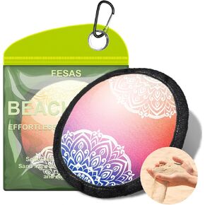 Fesas Sand Remover Pouch for Beach & Travel | مسحوق مع الألوة فيرا وفيتامين C ، خالية من التلك وقابلة لإعادة الاستخدام | منظف ​​لطيف بدون ماء للقدمين ، السباحة | هدية شاطئية صديقة للبيئة للنساء والرجال