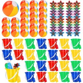 24 مجموعة Summer Beach Pool Party Supplies نهاية العام هدية من دلو المعلم Bulk Beach و Ball and Kids Sunglasses مجموعة هدايا التخرج من رياض الأطفال في مرحلة ما قبل المدرسة