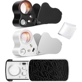 VIVOSUN 3-Pack Jewelry Loupe, 30X/60X/90X Eye Loupe with UV/LED Lights, Foldable Magnifiers for Jewelry, Gems, Watches, Coins, and Stamps