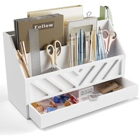 SRIWATANA Mail Organizer Countertop, White Desk Organizer with Drawer, Mail Holder with 5 Compartments for Counter, Desk Office Accessories & File Sorter Letter Paper Holder