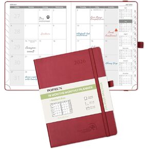 Poprun Monthly Planner 2025-2026 (Medium- 6.5 '' X 8.5 '' Soft Cover) ، كتاب تقويم لمدة 18 شهرًا (Jul.2025-Dec.2026) ، مخطط تقويم مع علامات تبويب شهرية وجيب ، 100 GSM ورقة-وردي in Kuwait