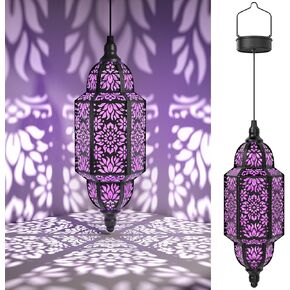 Twinkya Hanging Solar Lights Outdoor Garden Decorative Solar Lantern Waterproof Metal Moroccan Outdoor Decorations for Patio Pathway Yard Porch Backyard Garden Decor (Black, 1 Pack)