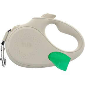 TUG Oval 360° Tangle-Free Retractable Dog Leash with Integrated Waste Bag Dispenser (Small, Cream)