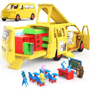 Baztoy Toys for 3 4 5 6 Year Old Boys Girls, School Bus Toys for Toddlers, Transforming Camper Toys Car with All Accessories for Christmas Birthday Gifts Kids Age 3 4 5