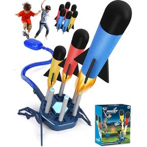 Toy Life Toy Rocket Launcher for Kids Toy Rocket مع 6 صواريخ رغوة وإعادة ملء Rocket Launcher للأطفال 5-8-12 تصل إلى 100 قدم في الهواء الطلق