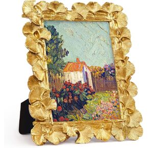4x4 Picture Frame, Gold Ornate Leaf Texture Handmade Resin with Glass Front Antique Photo Frame for Tabletop Display, Retro Design Home Decor (4x4, Gold)