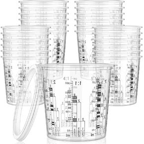 Kritkin 25 Pack Paint Mixing Measuring Cups 13oz Reusable Clear Plastic Epoxy Mixing Cups Have Calibrated Ratios for Paint, Epoxy, Resin, Oil, Art, Cooking, Kitchen, Baking