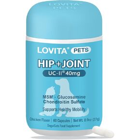 LOVITA Hip + Joint Supplement for Pets - Supports Mobility & Joint Health for Dogs & Cats - 60 Capsules, Chicken Flavor