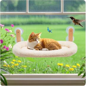 Cat Window Perch Foldable, Suction Cup Cat Window Hammock for Large Cats, Sturdy Metal Frame and Machine Washable Cover, Cordless Window Hammock for Cats Inside Overlooking, Sunbathing and Napping