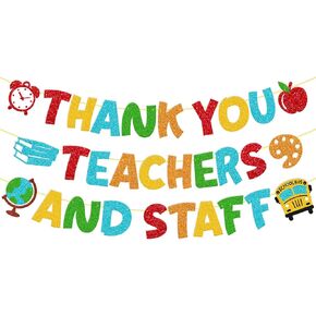 Thank You Teachers and Staff Banner - for Teacher Appreciation Week, Thank You for All You Do We Love Our Teachers Theme School Classroom Bulletin Board Pre-strung Party Supplies