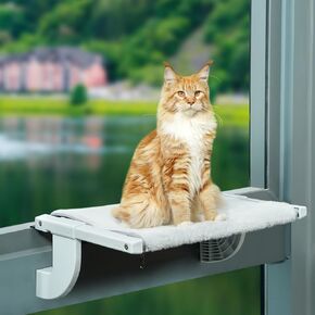 Sunhoo Cat Window Perch Hammock Kitty Bed for Windowsill Bedside Large Cats Shelf Seat inside with Adjustable Ledge Sturdy Removable Cover Easy Assembly No Suction No Drill Hold 40lbs 26.54*13.58in(L)