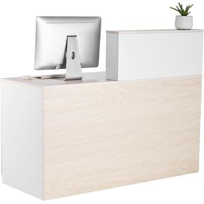 VEVOR Reception Desk, 55 Inch Rectangular Front Counter Table, Office Reception Counter with Lockable Drawer and Storage Cabinet, for Checkout, Lobby, Beauty Salon and Office, Natural