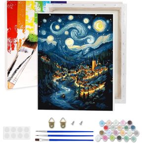 Lxmsja Moon Paint by Numbers Kit for Adults, Forest Acrylic Paint by Numbers for Adults Beginner, DIY Craft Supplies Oil Painting Kits for Home Wall Decor 12x16 inch (Framed)