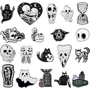 20 Pcs Halloween Pins Skull Spooky Skeleton Pins Horror Dark Goth Skull Brooch Pins Cute Mini Lapel Pins for Women Men Bag Jacket Backpack Hat Pant Clothes Accessories