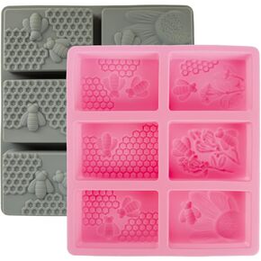 2PCS Honeycomb Bees Silicone Molds, 3D Bee Shape Soap Molds, 6 Cavity Rectangle Honeycomb Silicone Molds for Homemade Soaps, Beeswax, Resin, Bath Bomb, Cake, Chocolate, Bakeware