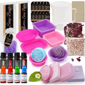 MuseLuxe Soap Making Kit for Adults & Kids - Soap Making Supplies with Melt and Pour - Base,6 Silicone Molds, Colorant,Fragrances,Dried Flowers,Gift Card,DIY Craft Kit for Beginners