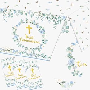 First Communion Decorations for Girls, 3pcs Pink First Communion Tablecloths Plastic Baptism Tablecloths First Communion Party Supplies for Baptism Decorations, Primera Comunion Decoracion