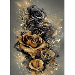 BOHADIY Rose Diamond Painting Kits for Adults, Golden Rose Diamond Art Kits for Adults,Rose Gem Art Kits for Adults for Home Wall Decor 16x12inch Floral
