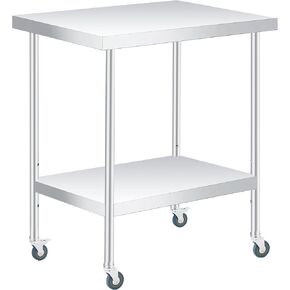 Stainless Steel Table 18 x 24 x 35 Inch with 2-Tier Storage, Adjustable Undershelf and Lockable Casters, 660LBS NSF Commercial Work Table for Food Prep, Kitchen, Restaurants, and Home