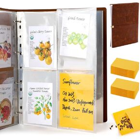 Seed Packet Organizer Binder, Garden Planner Packet with 25 Pack Clear Pocket Sleeves(Slot 3.9" x 5.5") 50Pcs Seed Storage Envelopes, Fit for Standard Seed Packets