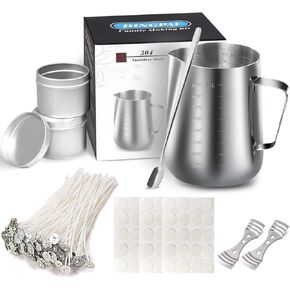 DINGPAI Candle Making Supplies, DIY Candles Craft Tools Including Candle Make Pouring Pot, Candle Wicks, Candle Wicks Sticker, 3-Hole Candle Wicks Holder, Candle Tins and Spoon