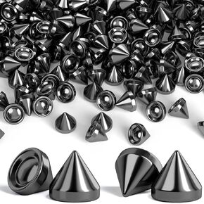 Oiiki 160pcs 8mm ABS Bullet Spike Cone Cone ، Rivets Cone Spike Beads ، مسطحة الظهير الشرير المسطح Diy Crafts Dusts glue على الديكور للملابس جلدية جلدية حزام حقيبة أحذية المجوهرات - الأسود